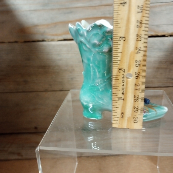 Vintage Ornate Design Bone China Shoe Made in Germany Green Pearlized. - Picture 9 of 11